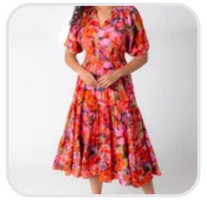 Citrus Emily Midi Dress in Red and Pink XXXL